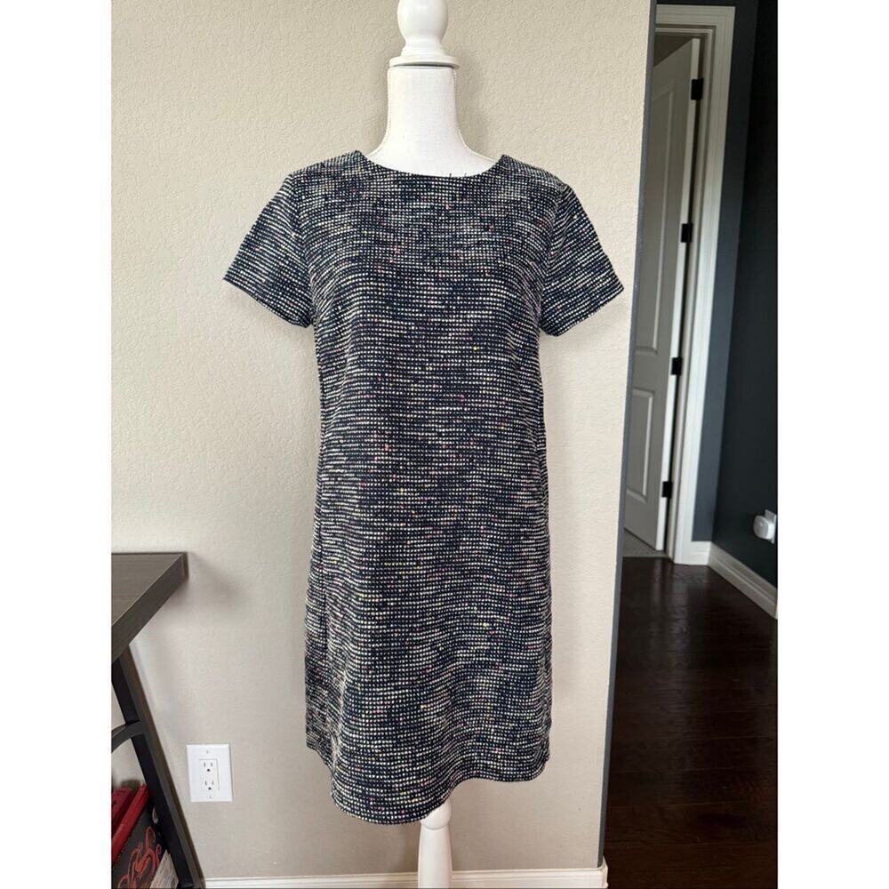Loft Tweed Short Sleeve Dress Navy Muticolor size 6